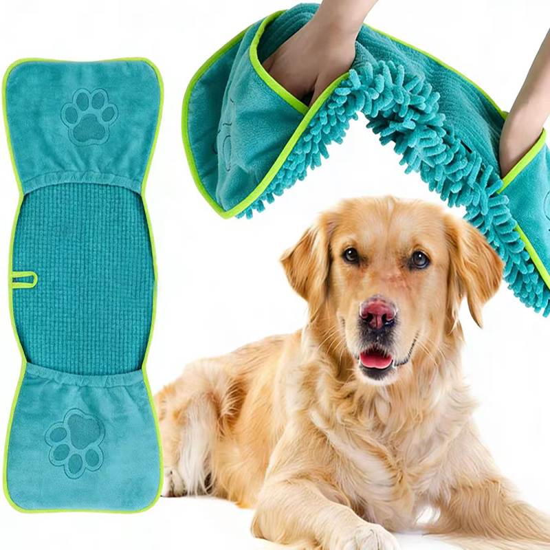 400gsm microfiber dog drying towel with hand pockets