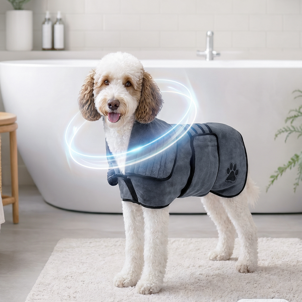 Breed-Specific Pet Textile List, Help Boost Your Store Sales 550gsm coral fleece dog drying coat robe – quick dry absorbent dog bath robe