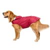 burgundy waterproof rain jacket on golden retriever dog