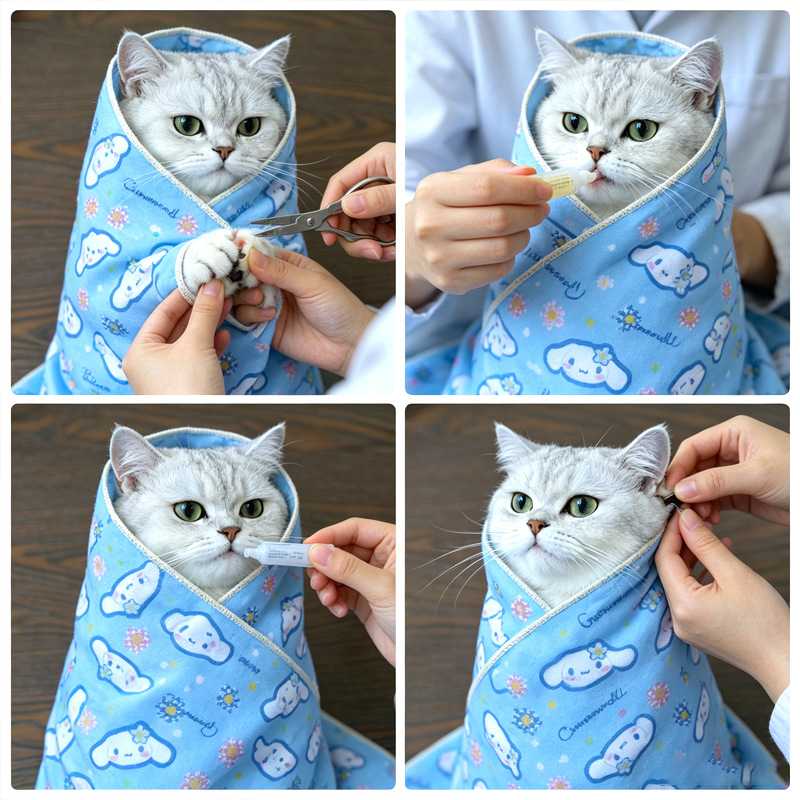 Cute mermaid print cat self-adhesive wrap cloth anti-scratch pet bathing recovery fabric Cute mermaid print cat self-adhesive wrap cloth anti-scratch pet bathing recovery fabric
